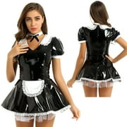 Alvivi Women Ladies Maid Fancy Dress Costume Role Play Outfit with Neck Ring Black XXL